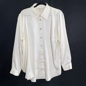 MICHAEL KORS Women Gold Button Front Long Sleeve Collar Blouse Sz 1X Ivory 43-9